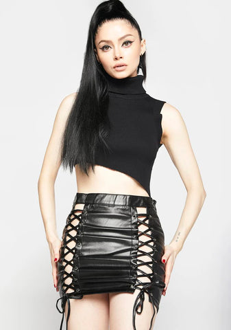 Satisfied Smirk Vegan Leather Lace Up Skirt