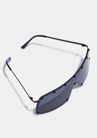 Atmosphere Oversized Black Shield Sunglasses