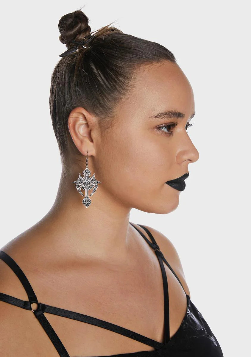 Kneel Before Me Cross Earrings