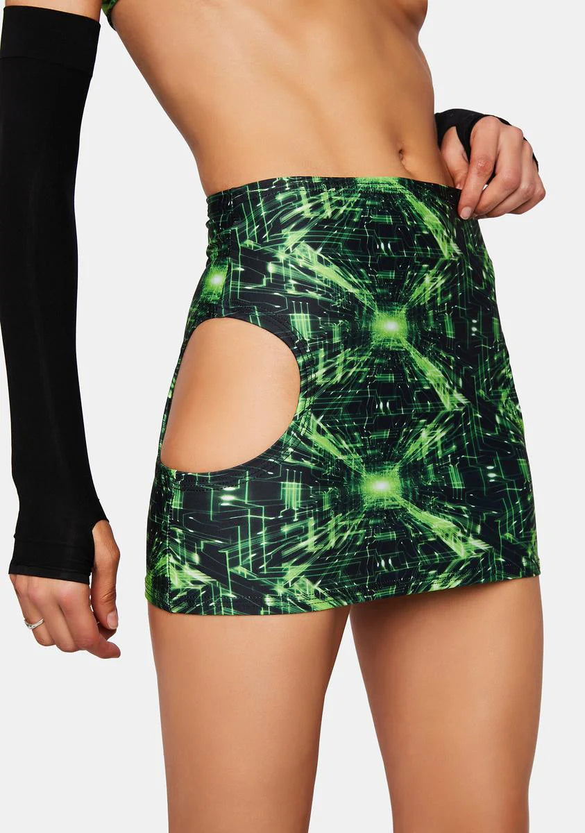 Cyber Grid Cut Out Skirt