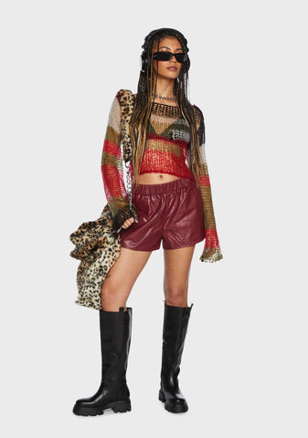 Burgundy Count On Me Vegan Leather Shorts