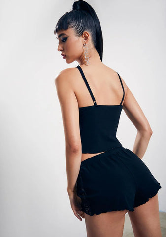 Midnight Tempting Fate Lace Tank And Shorts Set