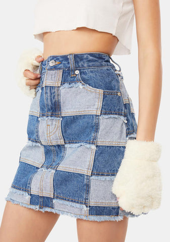 Patchwork Denim Skirt