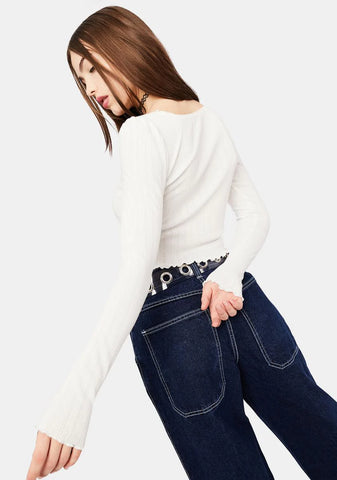 Marshmallowed Out Long Sleeve Pointelle Top