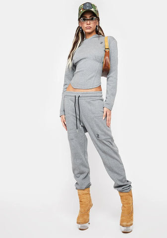 Heather Grey Cargo Pintuck Fleece Joggers