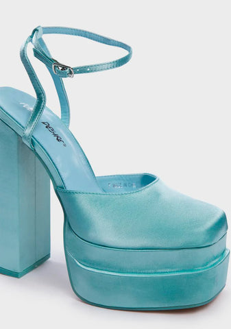 Wide Fit Turquoise Satin Moonchild Platform Heels