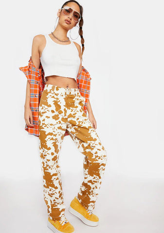 Cow Print Straggler Printed Pants