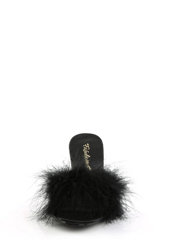 Amour-03 Marabou Slippter-Black PU