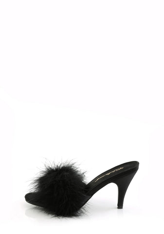 Amour-03 Marabou Slippter-Black PU