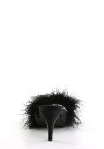 Amour-03 Marabou Slippter-Black PU