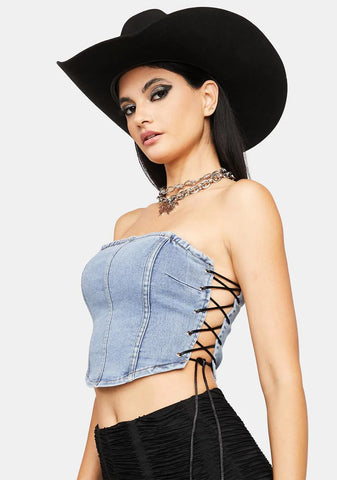Straight Face Denim Corset Top