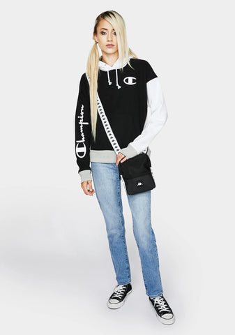 Black Reverse Weave Colorblock Hoodie