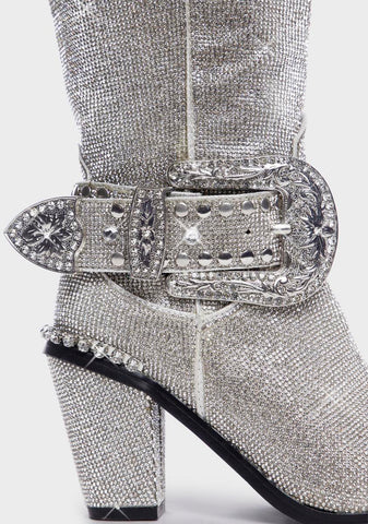 Sheriff Shine Knee High Boots - Silver