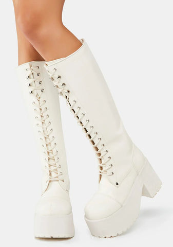 White Ranger-302 Knee High Boots