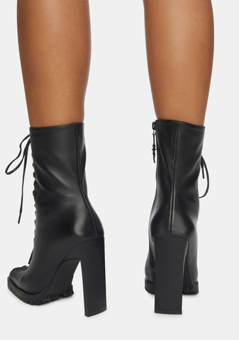 Synth Genuine Leather Lace-Up Ankle Boots