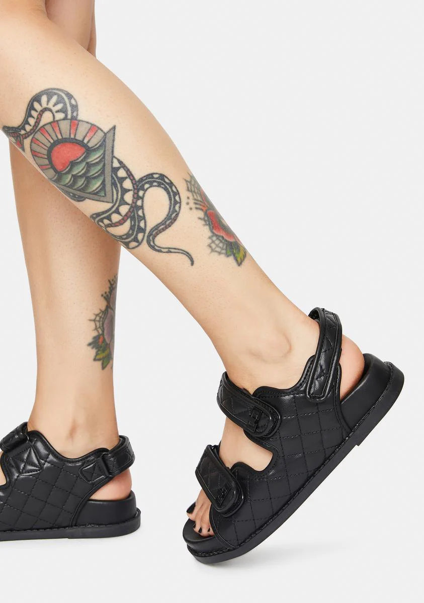 Noir Carmen Quilted Flat Sandals