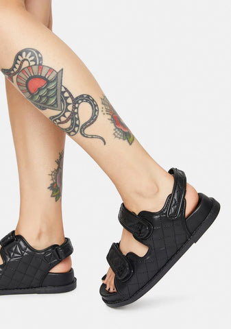 Noir Carmen Quilted Flat Sandals