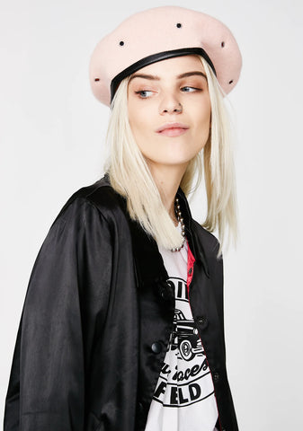 Dusty Pink Military Stud Beret