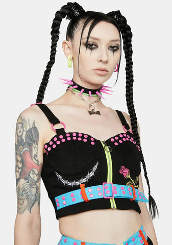 Dark Nails For Breakfast Embroidered Corset Top