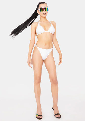 White Rhinestone Micro Triangle Bikini Top