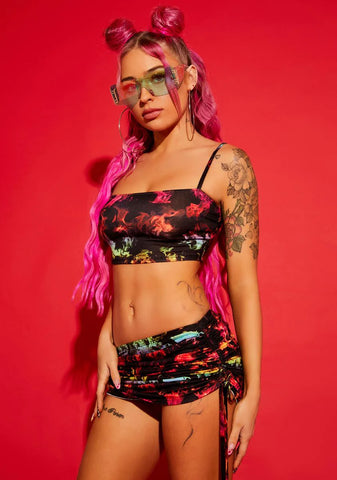 Stay Vibrant Ruched Skirt Set