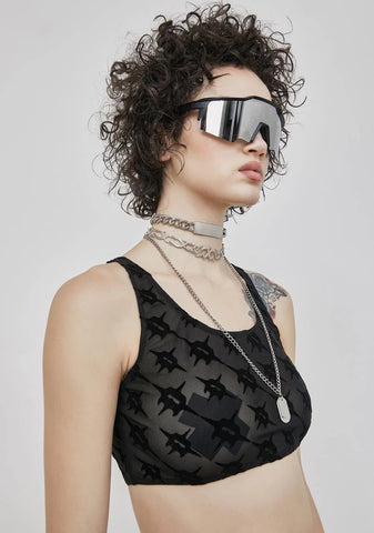 Synth Logo Print Mesh Crop Tank