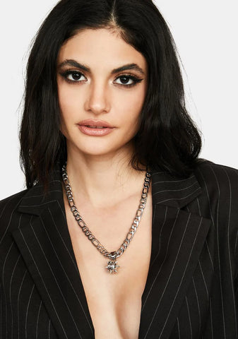 Caged Spike Ball Heavy Figaro Chain Necklace