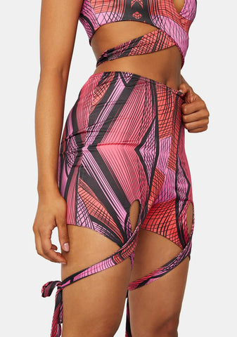 Abstract Printed Cut Out Cycle Shorts
