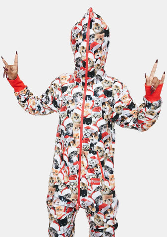 Meowy Christmas Hooded Jumpsuit