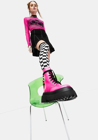 Bubblegum Wishes Patent Combat Boots