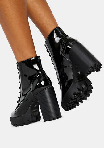 Patent Bad Is Better Lace Up Booties