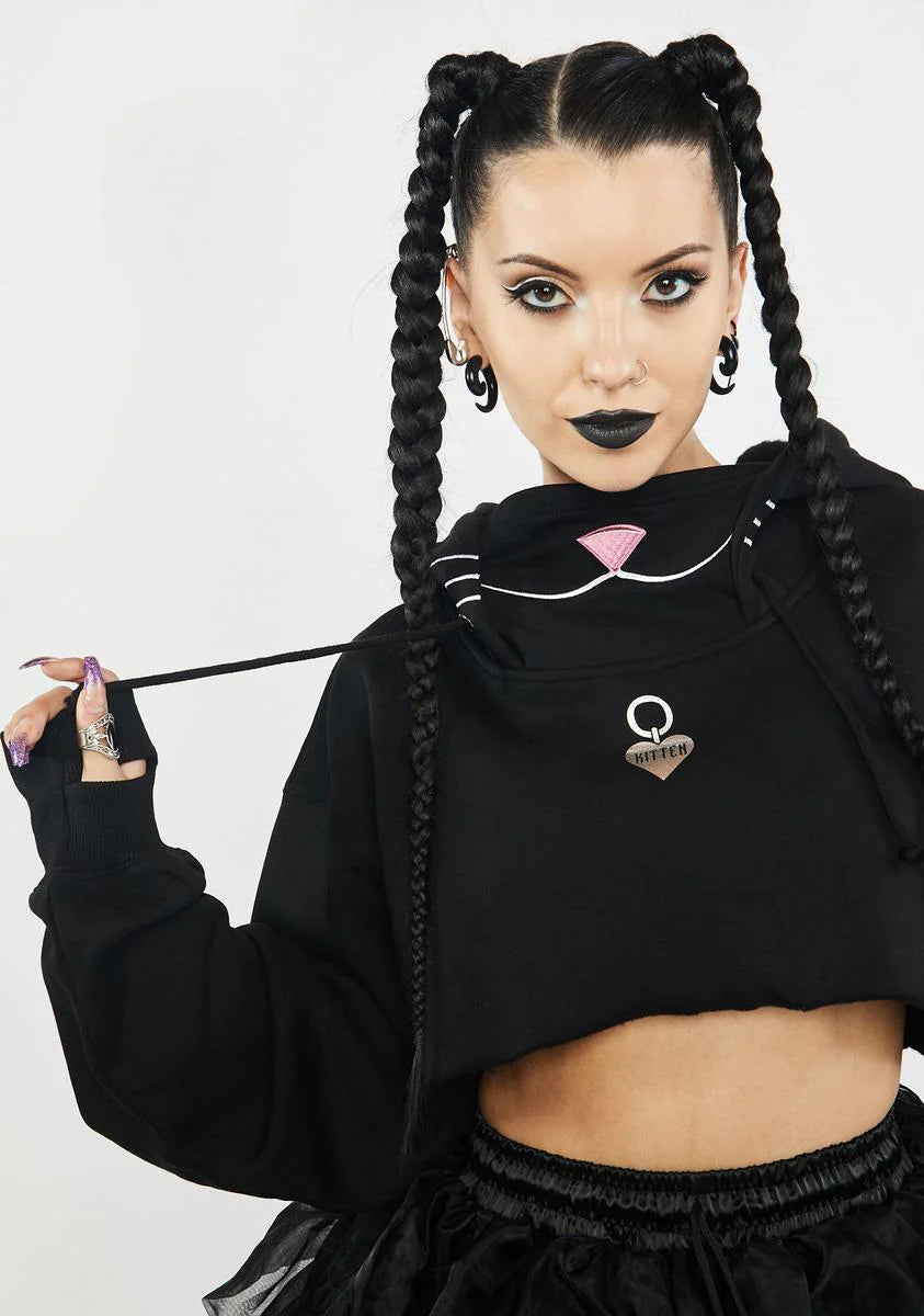 Playful Kitten Crop Hoodie