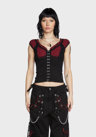 Black And Red Bo Peep Cap Sleeve Corset
