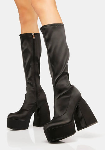 Satin Raised By Retro Knee High Boots