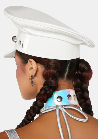 Spiked White Patent Captain Hat