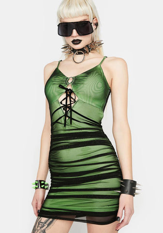 Green Mesh Mini Dress