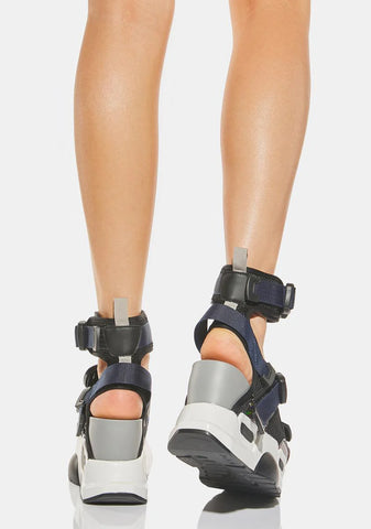 Black Grey Mulberry Platform Sandals