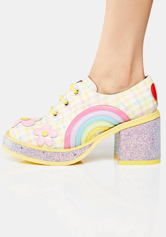 Yellow Rainbows And Love Platform Oxfords