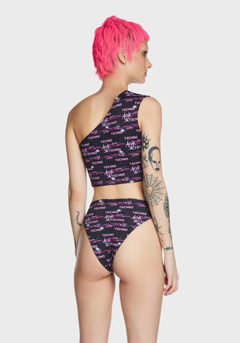 One Shoulder Techno Print Top