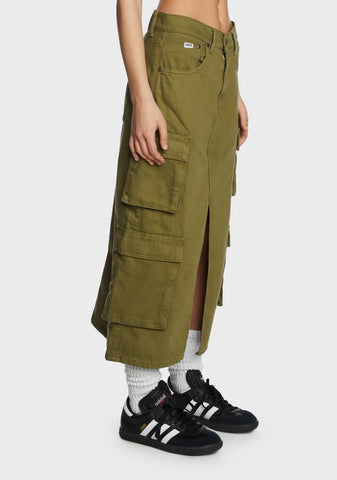 Khaki Soda Denim Cargo Skirt