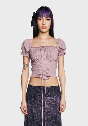 Aurora Milkmaid Lace Up Top - Mauve
