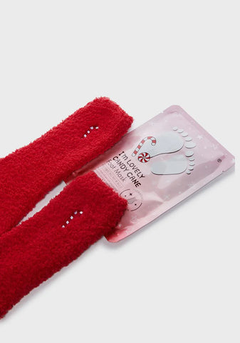 Cozy Candy Cane Mask And Socks Set
