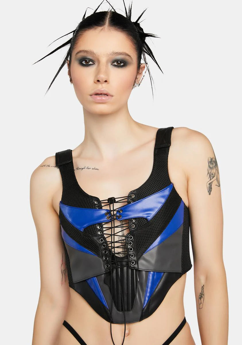 Blue Motocross Corset Top