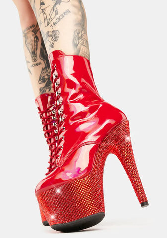 Red Bejeweled-1020-7 Platform Heels