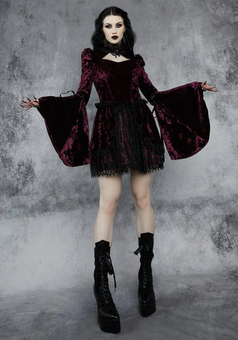 Wine Tempting Enchantress Velvet Dress