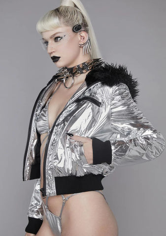 Cyberpunk Cinema Metallic Bomber Jacket