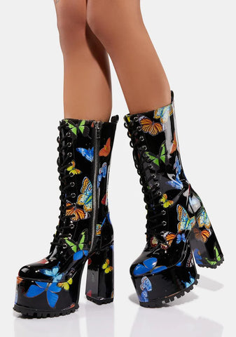 Whisper It Butterfly Print Boots
