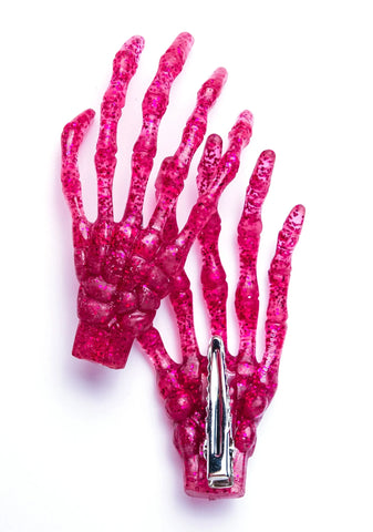 Skeleton Bone Hands Hair Slides - Pink