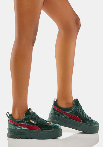 Mayze Green Velvet Platform Sneakers