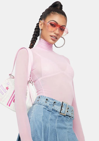 Lavender Mesh Turtleneck Top